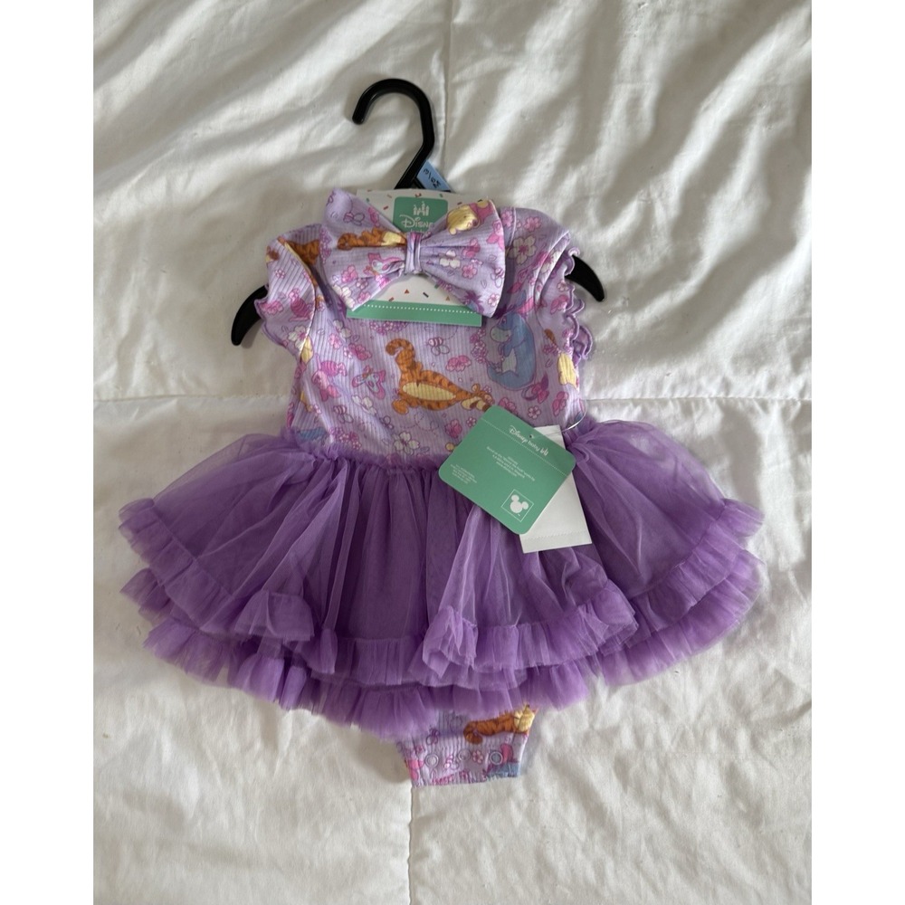 Winnie the Pooh Baby Girl Tutu Dress Bow Headband Set Purple Disney 3-6 M NEW